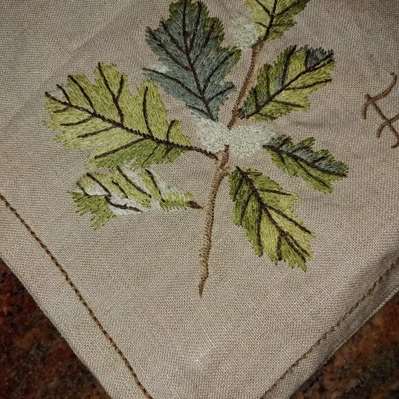 Pottery Barn Linen Feuilles Floral Embroidered Lumbar Throw Pillow Cover 16x12" - Picture 3 of 9